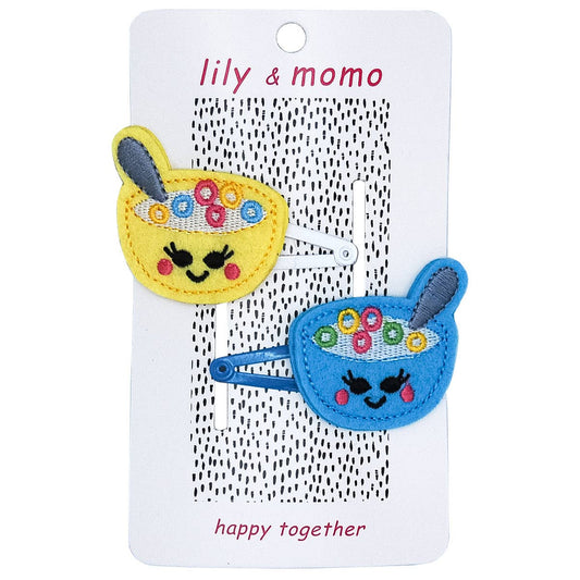 Lily and Momo - Cutie Breakfast Bowl Hair Clips- Aqua and Yellow