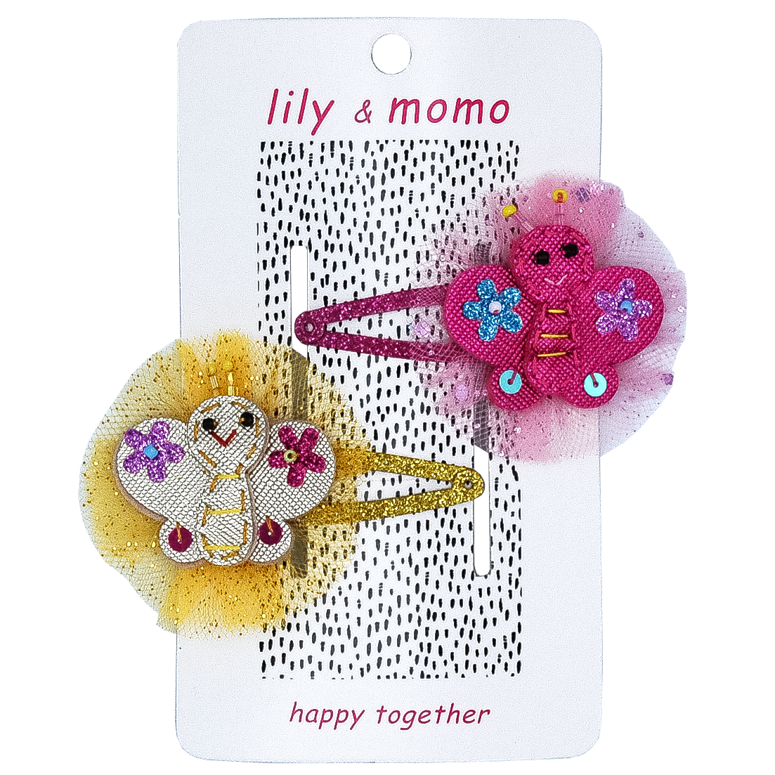 Lily and Momo - Butterfly Pals Hair Clips - Hot Pink & Yellow