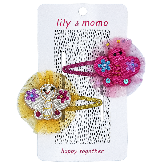 Lily and Momo - Butterfly Pals Hair Clips - Hot Pink & Yellow