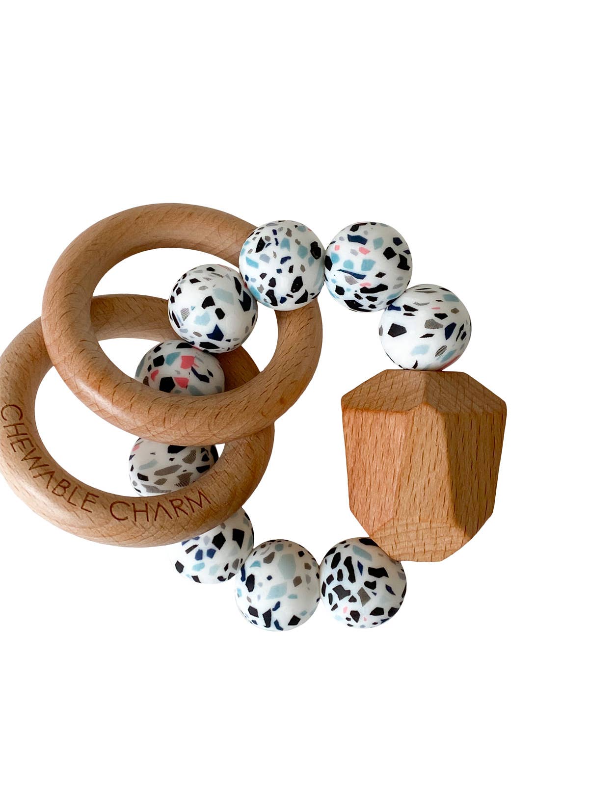 Chewable Charm - Hayes Silicone + Wood Teether Ring - Terrazzo