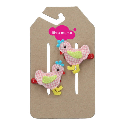 Lily and Momo - Little Farm Chicks Hair Clips- pink gingham