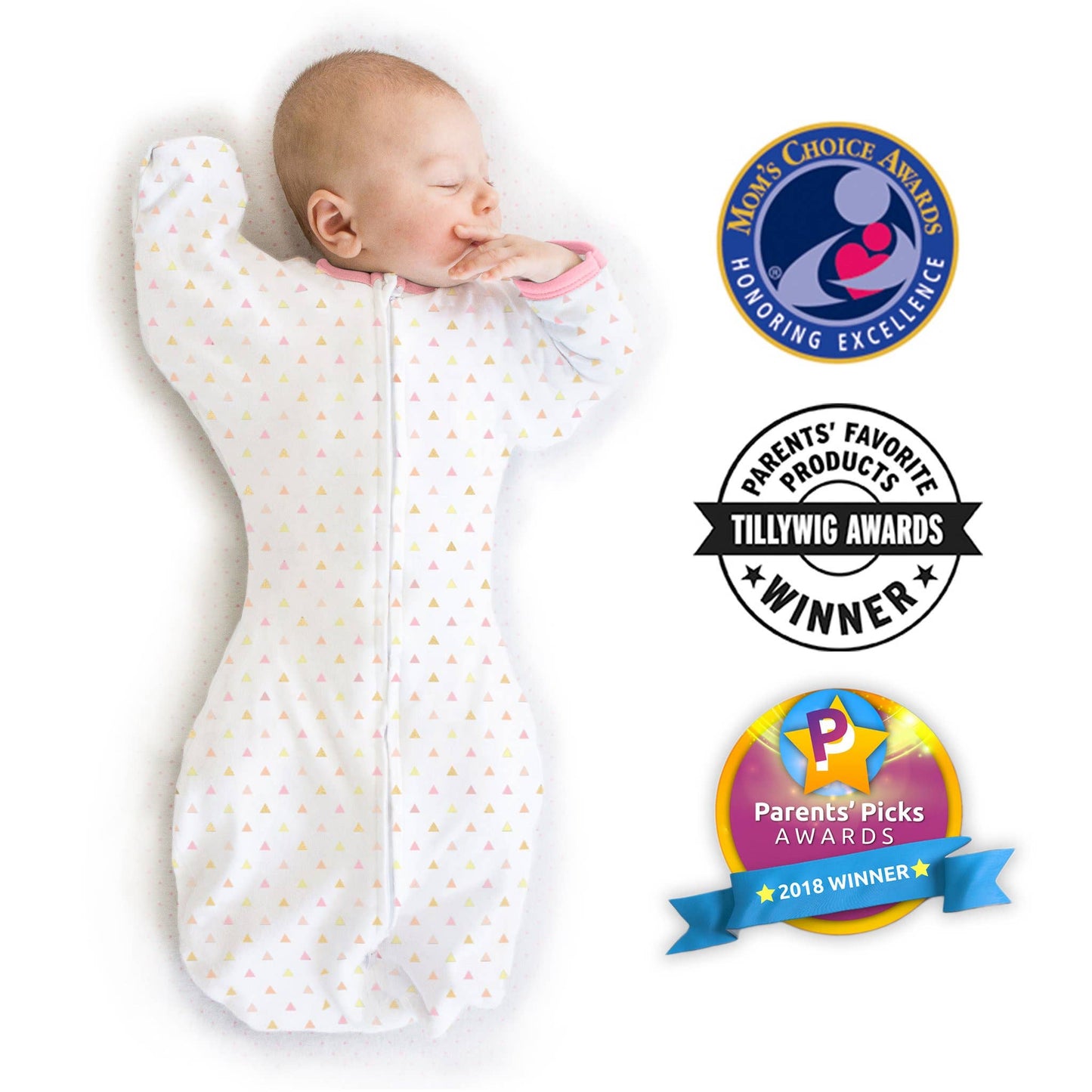 SwaddleDesigns - Transitional Swaddle Sack with Arms Up Half-Length Sleeves Triangles - Medium
