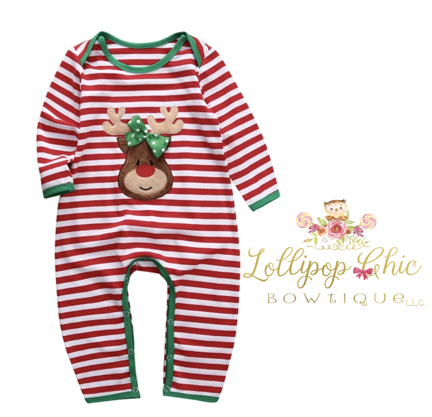 Lollipop Chic Bowtique LLC - Christmas Reindeer Girl Onesie