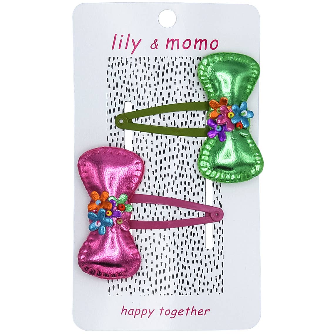 Lily and Momo - Carnival Bows Hair Clips- Green and Pink