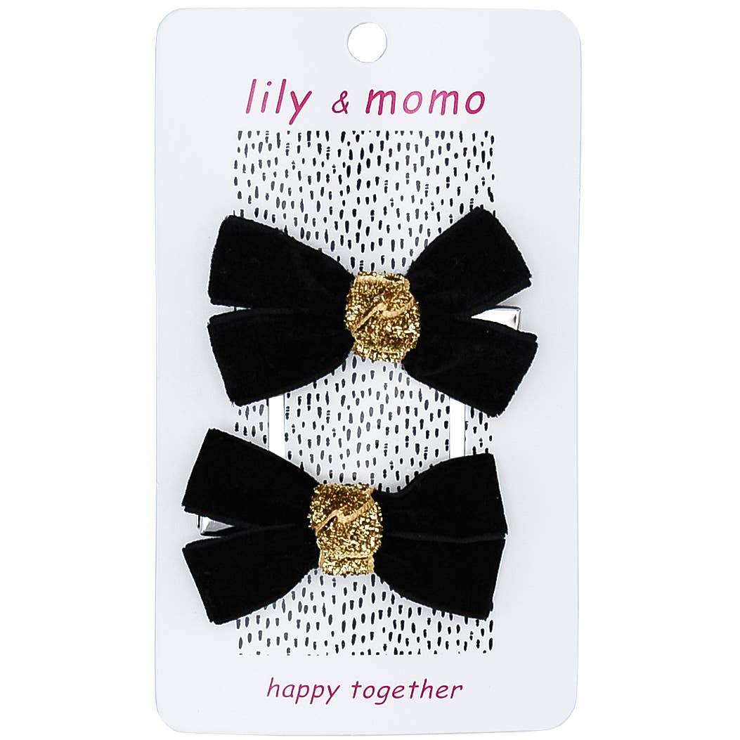 Lily and Momo - Velvet Bow Hair Clips - Black