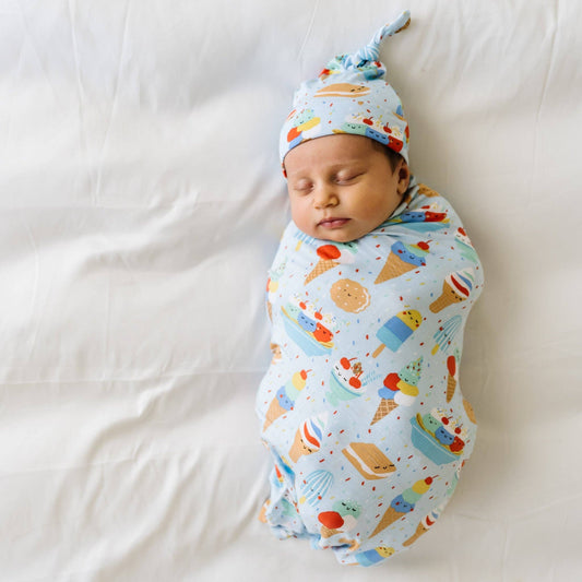 Little Sleepies - Blueberry Ice Cream Social Bamboo Viscose Swaddle + Hat Set